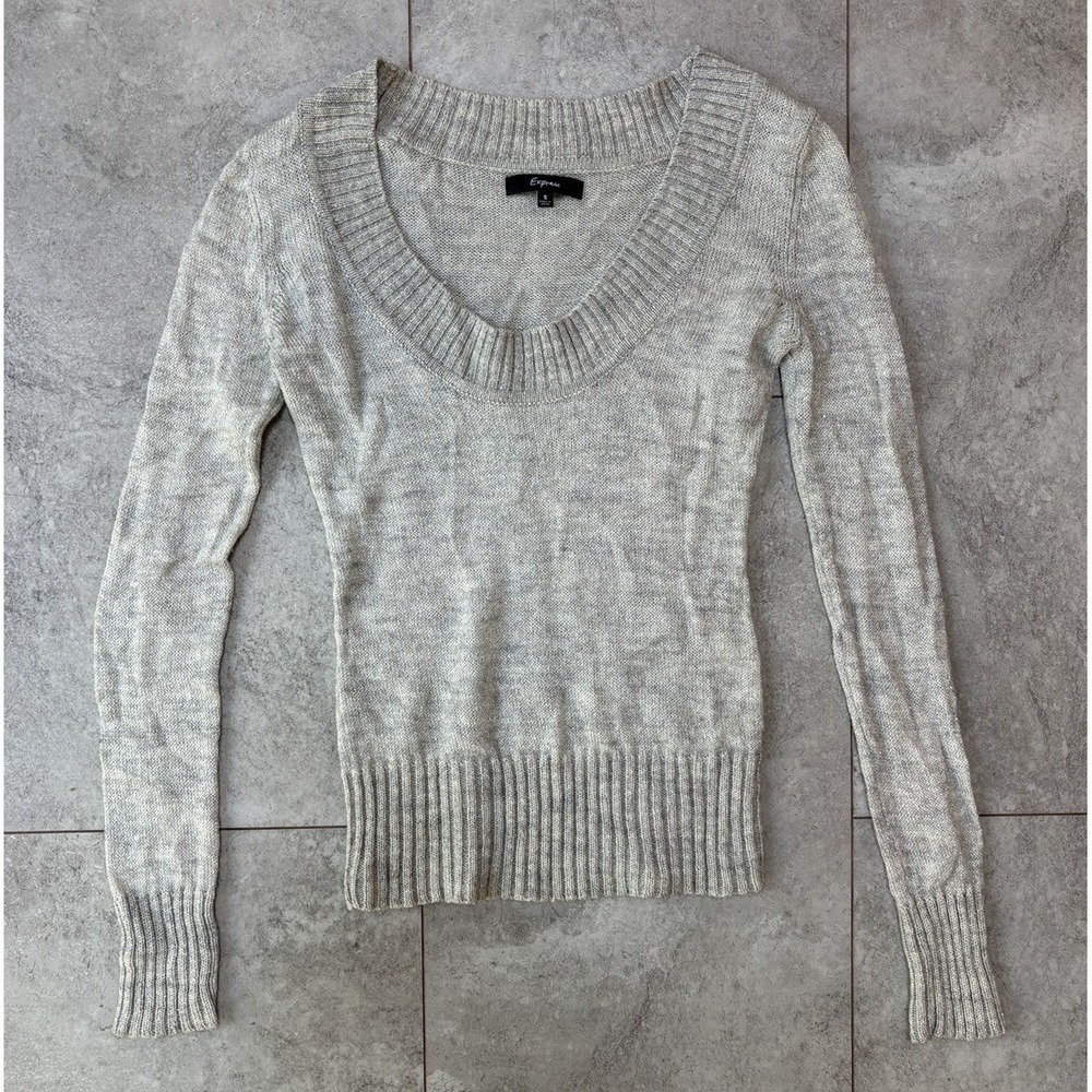 Y2K Express Women's Small Gray Wool Alpaca Mohair Sparkle Sweater Preppy Fairy